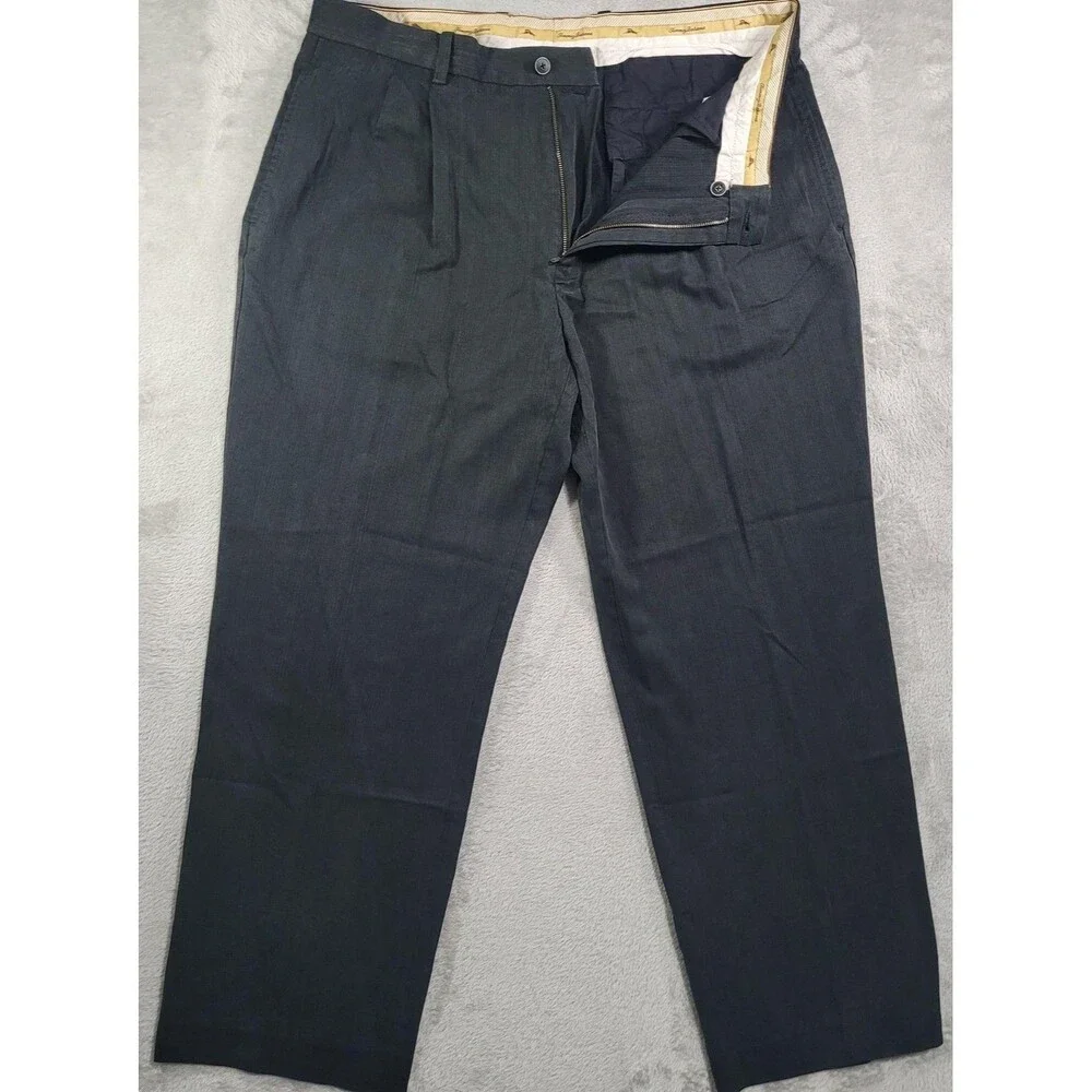 Tommy Bahama Dress Pants Mens 36x32 Gray Silk Rayon Pleated Classic Fit Bamboo